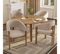 Matteo Set Of 4 Dining Chairs, Linen Upholstered Metal Frame With Natural Wood Grain Finish