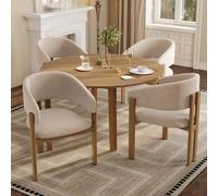 Matteo Set of 4 Linen Upholstered Dining Chairs with Wood Grain Metal Frame in Beige Matteo Beige