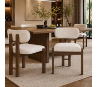 Matteo Set Of 4 Modern Walnut Solid Wood Dining Chairs With Beige Boucle Upholstery