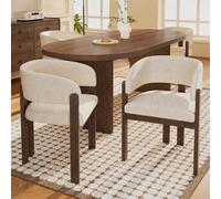 Matteo Set Of 4 Solid Wood Dining Chairs With Beige Boucle Upholstery - Walnut Finish, Ergonomic Design For Home & Restaurant