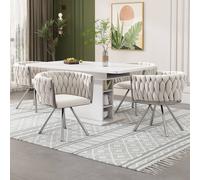 Matteo Set of 4 Velvet Swivel Dining Chairs - Beige - Modern Minimalist Matteo Beige