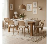 Matteo Set Of 6 Beige Bamboo Dining Chairs With Rattan Effect Backrest & Pu Seat