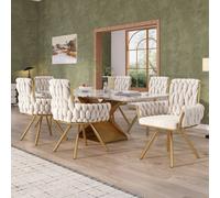 Matteo Set Of 6 Beige Velvet Dining Armchairs With 360-Degree Swivel & Steel Legs - Modern Ergonomic Design For Living & Dining