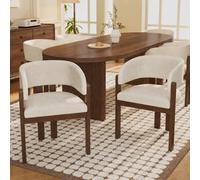 Matteo Set Of 6 Boucle Upholstered Dining Chairs With Solid Walnut Wood Frame