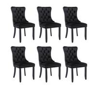 Matteo Set Of 6 Modern Black Velvet Dining Chairs With Button Tufting, Knocker Ring & Solid Wood Legs
