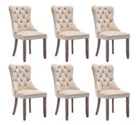 Matteo Set Of 6 Modern Upholstered Velvet Dining Chairs With Button Tufted Back & Brushed Wood Legs - Beige