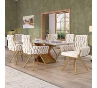 Matteo Set of 6 Plush Velvet Swivel Dining Armchairs with Metal Legs - Beige Matteo Beige