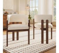 Matteo Set of 6 Solid Wood Boucle Dining Chairs - Walnut Finish in Beige Matteo Beige