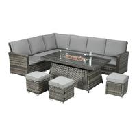 Matteo Seven-Piece Grey Rattan Firepit Table Garden Sofa Set Matteo Grey