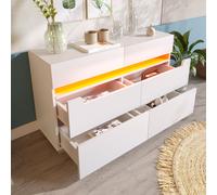 Matteo Sideboard Cabinet Dresser w/ 6 Drawers, Storage w/ RGB LED(App Control), Sideboard w/ Cut-out Handles, 6-drawers Chest of Drawers, 71 x 120 x Matteo White 71 x 120 x 40 cm