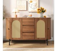 Matteo Sideboard With Rattan Doors, 3 Drawers & Sliding Doors - Walnut Finish
