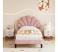 Matteo Single 3ft Pink Velvet Bed Frame, Adjustable Petal Headboard, Solid Wood Slats Matteo Pink Single