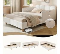 Matteo Single Bed Frame In Beige Bouclé With Reclined Headboard And Safety Rails