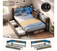 Matteo Single Bed Frame - RGB LED, Charging & Storage - Rustic Brown & Grey Matteo Brown Single