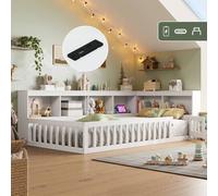 Matteo Single Floor Bed Frame - Bookcase, Storage, USB, Guardrails - White Matteo White Single