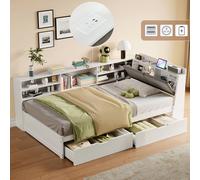 Matteo Single L-Shape Daybed - Storage, Charging Station & Bookcase - White Matteo White Single