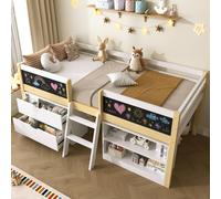 Matteo Single Low Loft Bed - Blackboard & Storage - Modern Wood Frame - White Matteo White Single