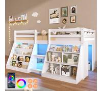 Matteo Single Low Loft Bed - LED Light, Bookcase, Storage, Play Space in White Matteo White Single