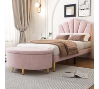 Matteo Single Luxurious Velvet Upholstered Bed with Storage Bench in Pink Matteo Pink Single