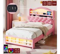 Matteo Single Pink Velvet LED Bed Frame - Diamond Tufted, USB & Storage Matteo Pink Single