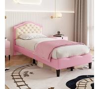 Matteo Single Upholstered Bed Frame - Adjustable Button-Tufted Pink & Beige Matteo Multicolor Single