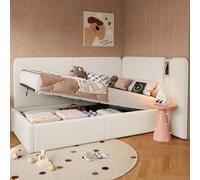 Matteo Single Upholstered Daybed - Beige Bouclé With Hydraulic Storage, Usb & Reading Lamp