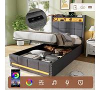 Matteo Single Upholstered Storage Bed - Hydraulic, RGB LED & USB Charging in Grey Matteo Grey Single
