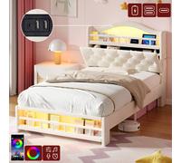 Matteo Single Velvet Bed Frame - LED, Storage & Charging - Diamond Tufted in Beige Matteo Beige Single