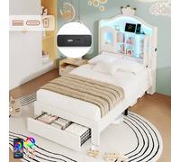 Matteo Single Velvet Bed Frame - LED Storage, USB-C & Crown Headboard - Beige Matteo Beige Single