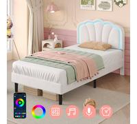 Matteo Single Velvet Bed Frame with Adjustable LED Shell Headboard - Cream Matteo Cream Single