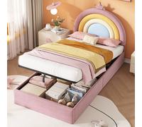 Matteo Single Velvet Upholstered Bed Frame with Hydraulic Storage, Pink Matteo Pink Single