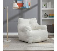 Matteo Soft Teddy Fabric Bean Bag Chair, Ivory White - Ergonomic Comfort Seating