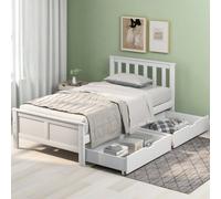Matteo Solid Pine Wood Single Bed Frame With Under-Bed Storage Drawers, White Finish - Ideal For Uk Diy Home