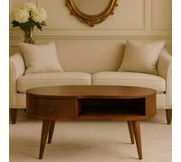 Matteo Solid Wood Chestnut Wave Coffee Table With Drawer & Shelf