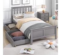 Matteo Space-Saving 3Ft Single Grey Pine Wooden Storage Bed Frame With Drawers For Kids & Adults - Ideal Diy Bedroom Solution