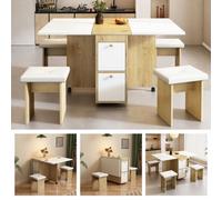 Matteo Space-Saving Extendable Dining Table & 4 Chairs Set - White & Oak Finish, Perfect For Small Kitchens & Dining Rooms