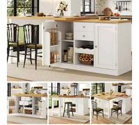Matteo Space-Saving Extendable Sideboard & Dining Table Combo With 2 Drawers, Wine Rack & Snack Racks - White/black