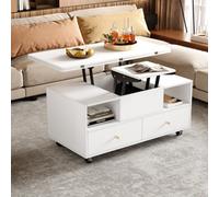 Matteo Space-Saving Lift-Top Coffee Table With 4 Drawers, Wheels & Extendable Work/dining Surface - White