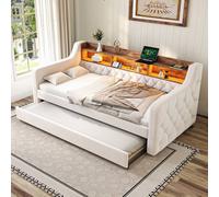 Matteo Space-Saving Velvet Sofa Bed - 90x190cm, Storage, LED & USB-C - Beige | Size: Single Matteo Beige Single