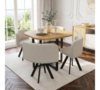 Matteo Square 4-Seater Dining Set - Oak MDF & Beige Linen Chairs Matteo Beige