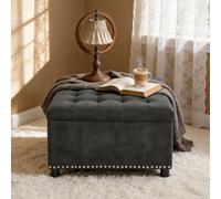 Matteo Square Storage Ottoman With Silver Rivet Detail - Dark Grey