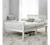 Matteo Sturdy Double Bed Wooden Frame In White, 4Ft6 Size For Adults, Kids, Teenagers
