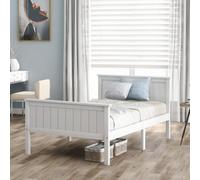 Matteo Sturdy Pine Wood Bed Frame With Headboard And Footboard For Kids Bedroom, Ivory Colour