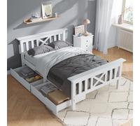 Matteo Sturdy Single Wooden Bed Frame With Storage Drawers, Solid Pine, 3Ft, White, 90X190Cm