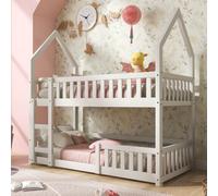 Matteo Sturdy Twin Sleeper Bunk Bed With Ladder, Solid Wood, 90 X 190 Cm, Castle-Shaped For Kids (White)