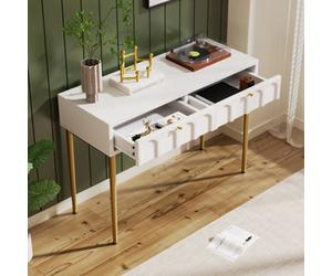 Matteo Stylish Cream White 2-Drawer Chest Of Drawers, Dressing Table With Arched Fronts - H76.5Xw100Xd45Cm