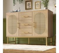 Matteo Stylish Oak Rattan Effect Sideboard With 2 Doors, 3 Drawers & Adjustable Shelf - Modern Storage Cabinet For Living Room & Bedroom