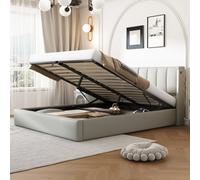 Matteo Super King 6Ft Led Upholstered Bed Frame With Hydraulic Storage, Usb & Adjustable Headboard, Grey Faux Leather