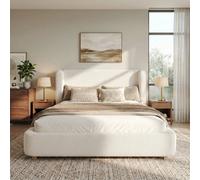 Matteo Super King Size Upholstered Ottoman Bed With Hydraulic Lift, Wingback Headboard & Bouclé Fabric - Cream White