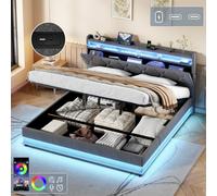 Matteo Super King Upholstered Bed Frame - Hydraulic Storage, LED, Charging in Grey Matteo Grey Super King